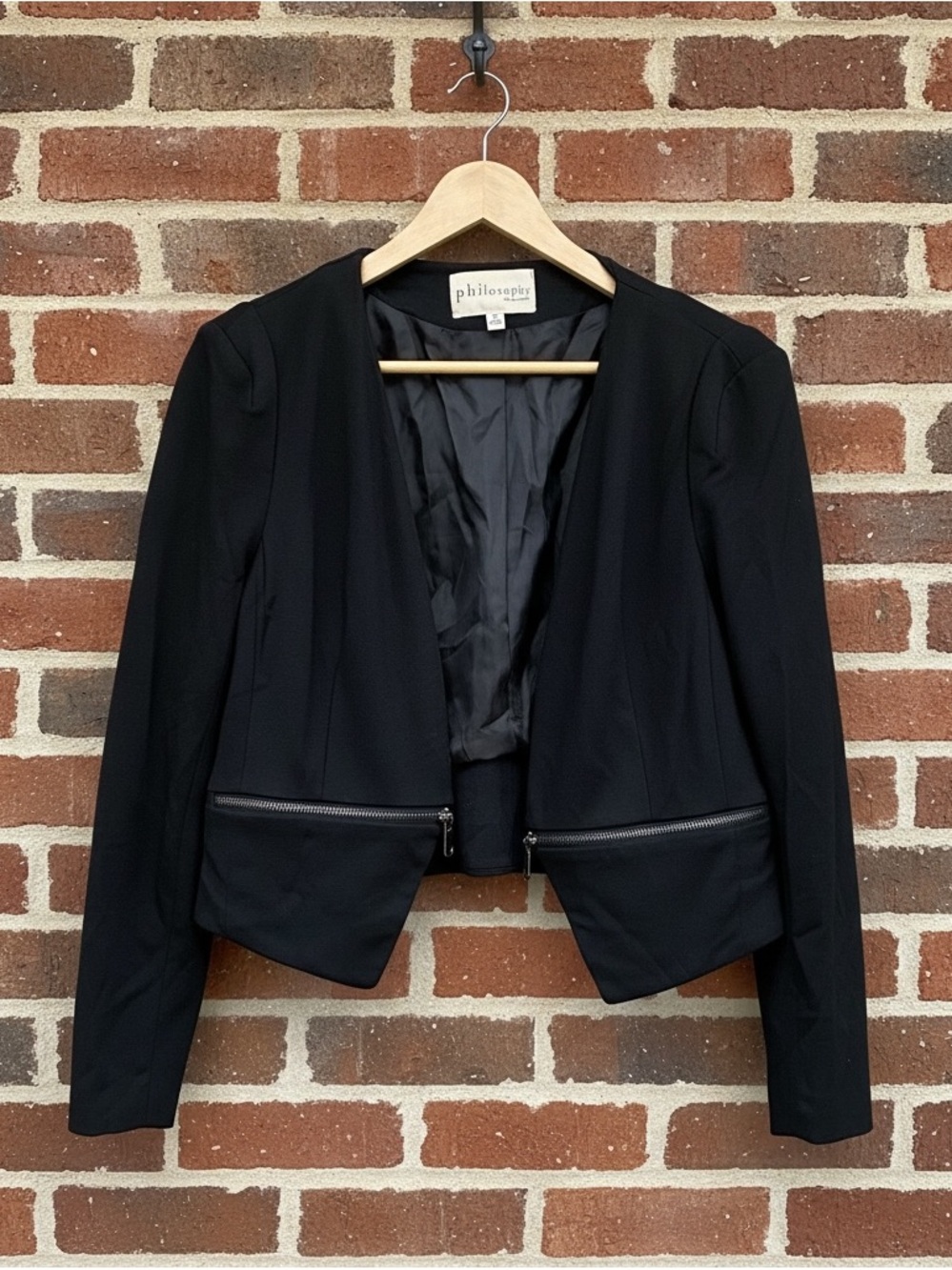 Philosophy Black Open Front Cropped Jacket Size M